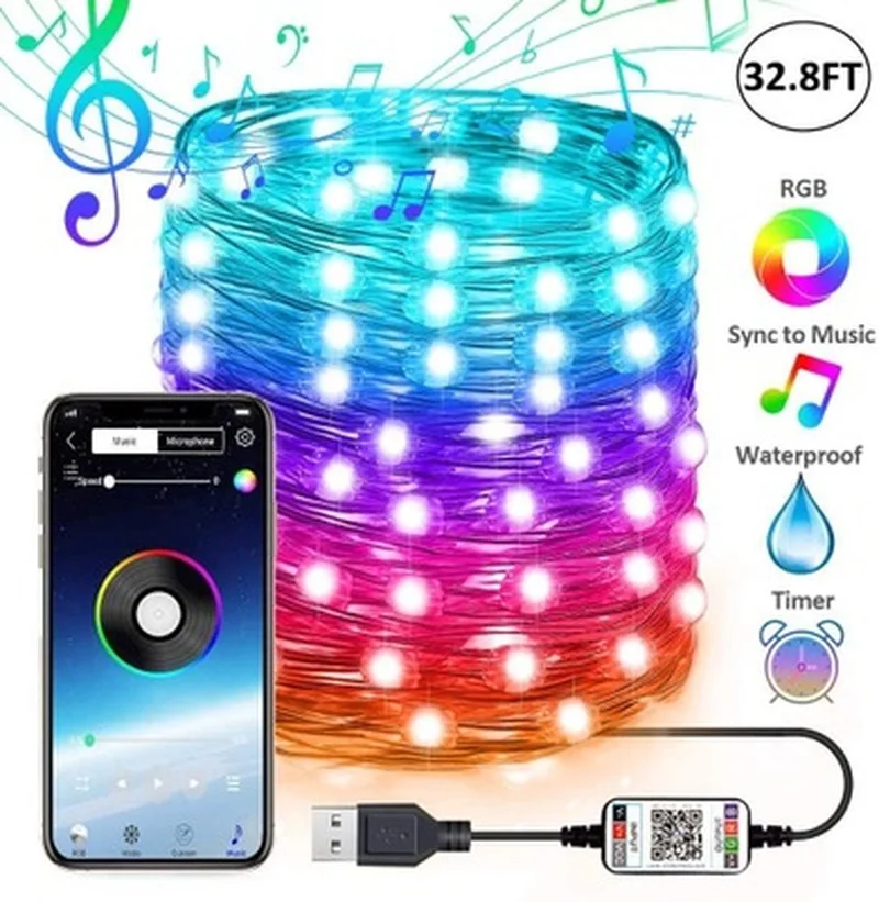 

LED Festoon Christmas Tree with Integrated Led Light USB Bluetooth App Control Copper Wire String for Christmas Decoration Home