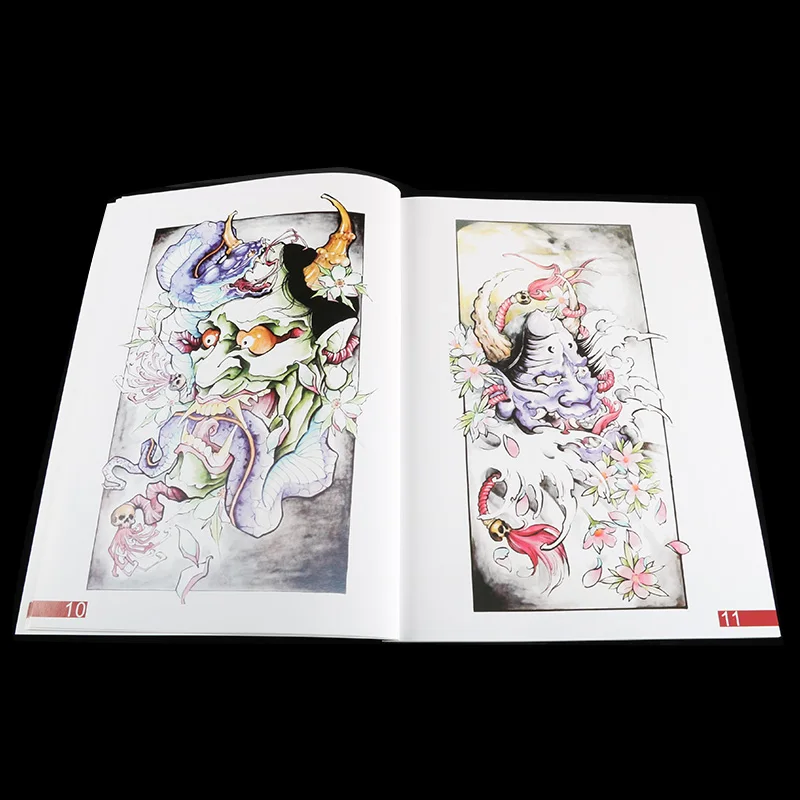 Тату-книжка с рисунком дракона черепа призрака цветной эскиз рисунок дизайн