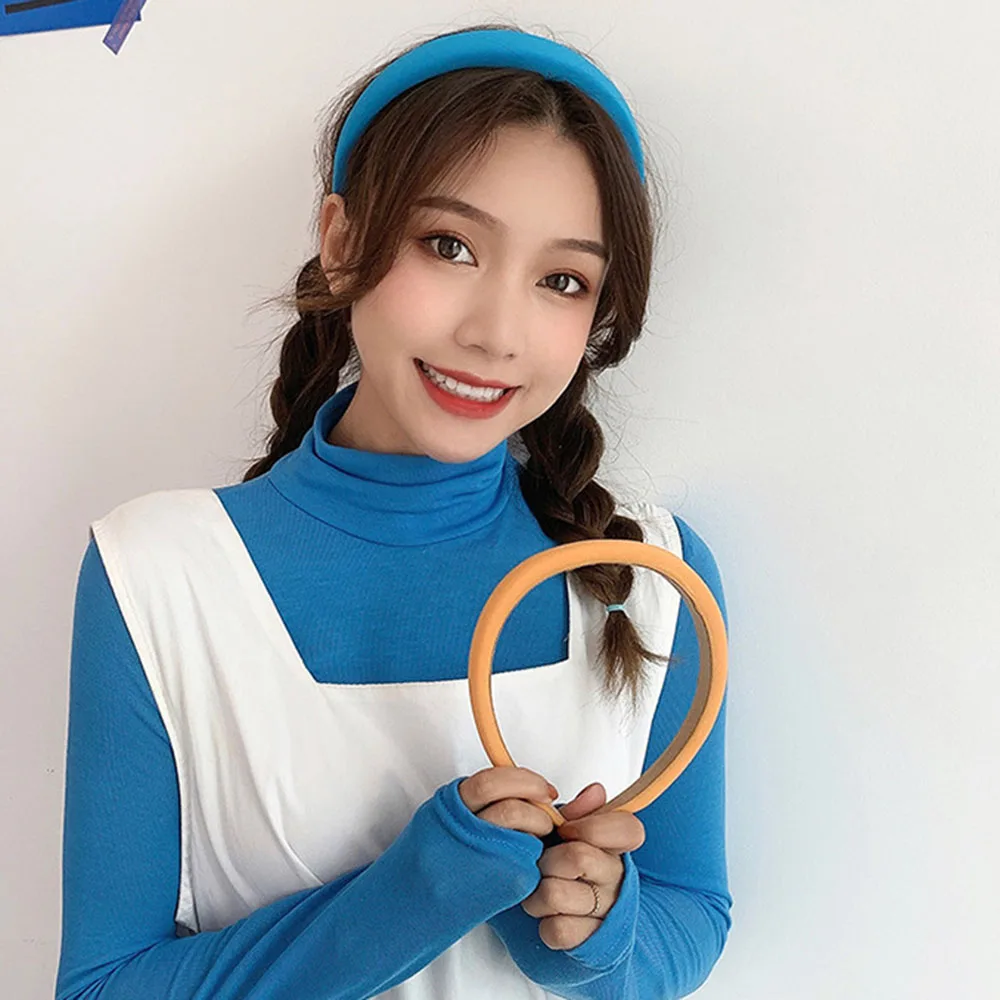 

2021 Candy Color Bezel Head Hoop Sweet Padded Headband For Women Thick Sponge Non-slip Hair Hoop Hairband Headbands Korea