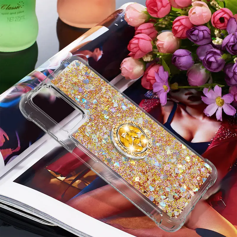 

For Xiaomi Poco M3 Case Fashion Glitter Diamond Finger Ring Phone Cover For Xiaomi Poco M3 M 3 Liquid Quicksand Protective Cover