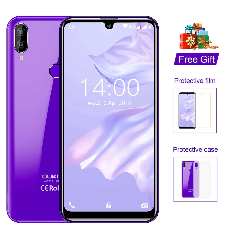 Фиолетовый Смартфон OUKITEL C16 Pro, 3 ГБ, 32 ГБ, 5,71 дюймов, 19:9, Android 9,0, MT6761P, отпечаток пальца, распознавание лица, водоспадок, экран, 4G, мобильный телефон - Цвет: Фиолетовый
