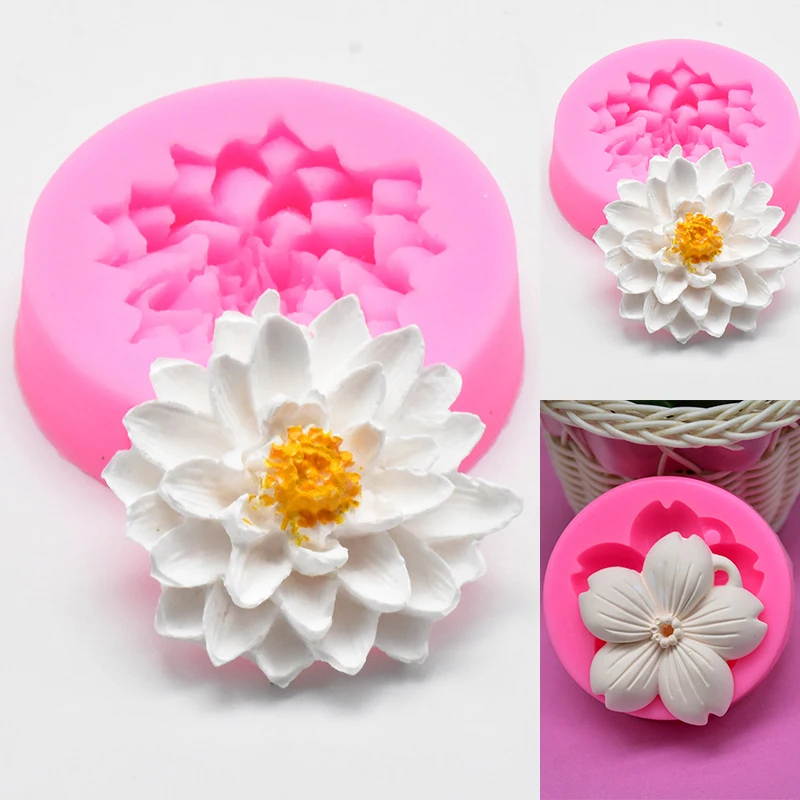 Lotus Cherry Blossom 3D цветок розы Силиконовые формы для мыла форма для шоколада Сделай Сам ручной работы Торт Шоколадные Конфеты выпечки формы ручной работы ремесло - Цвет: Lotus Cherry Blossom