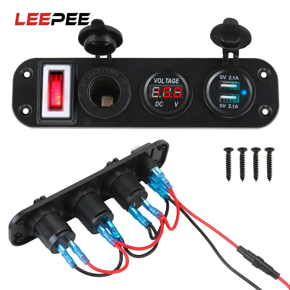

Автомобильная панель переключения LEEPEE 12-24 В, двойное зарядное устройство USB для автомобиля, электророзетка 5 В, 2,1 А + 2,1 А, светодиодный диспле...
