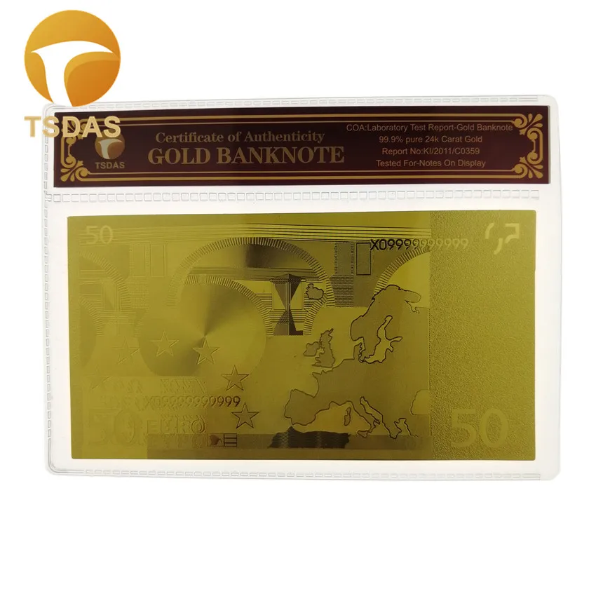Банкнота из 24 каратной золотой фольги евро обычная банкнота чистого золота с