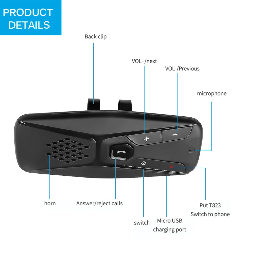 Автомобильный солнцезащитный козырек Bluetooth hands-free многоязычный беспроводной 5 0 +