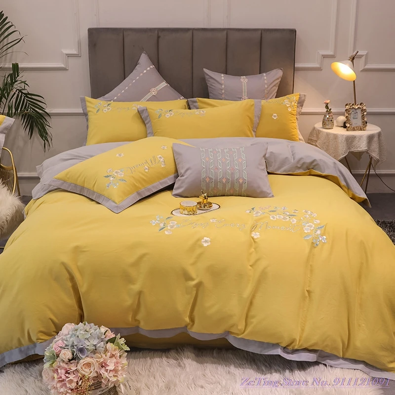 

1.8m Flat Bed Sheet New Chinese thick brushed cotton BeddingSet embroidered bed linen DuvetCover autumn winter bed supplies Blue