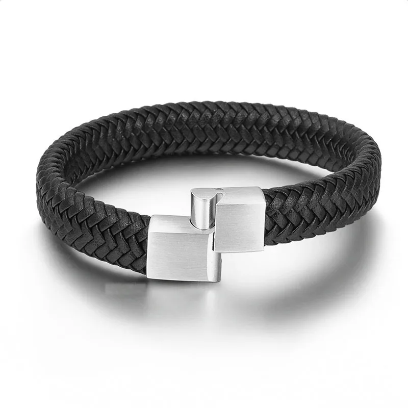 Роскошные нержавеющая сталь Магнитный кожаный браслет 1 5 см коричневый ручной