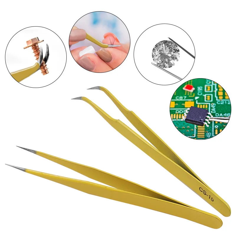 1PC набор из антистатических пинцетов из нержавеющей стали для ремонта электроники телефонов и работы с бровями/ресницами.