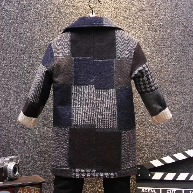 Зимние куртки однотонный шерстяной двубортный плащ для маленьких мальчиков