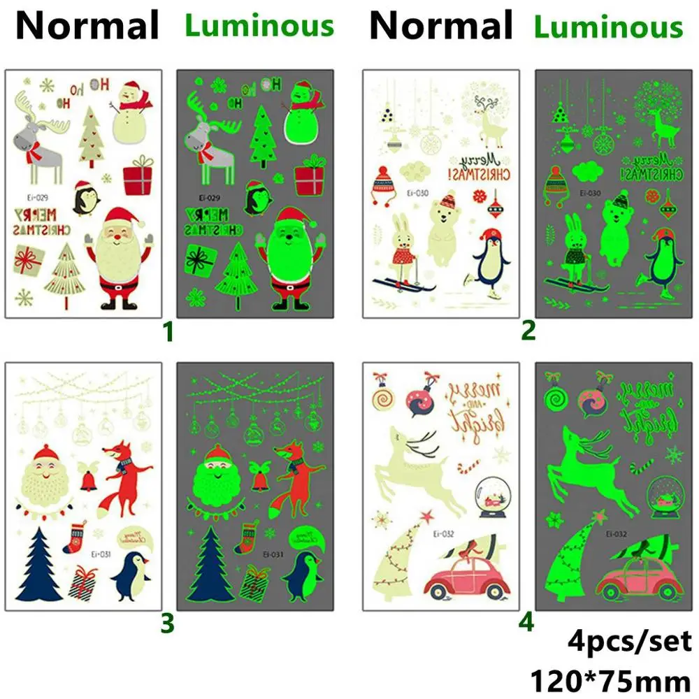 4pcs Stickers 2 CHZLL съемные рождественские наклейки, украшения, Санта-Клаус, олень, Декоративный Рождественский Декор для дома, Санта-Клаус, Noel, Декор - Цвет: 4pcs Stickers 2