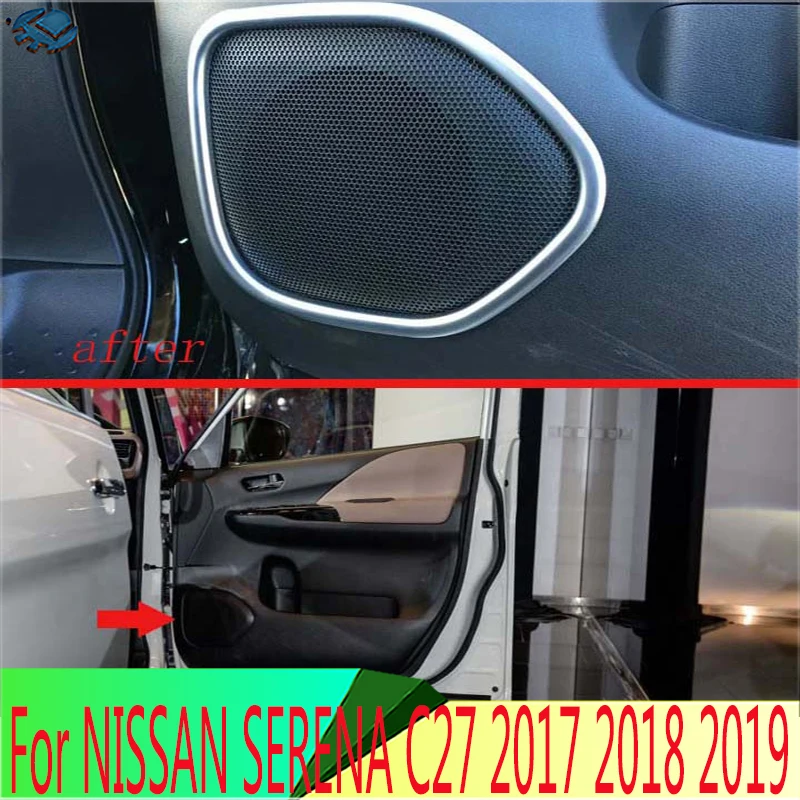 

For NISSAN SERENA C27 2017 2018 2019 ABS Chrome Matte Speaker Cover Interior Trim Side Door Stereo Bezel Collar Ring Garnish