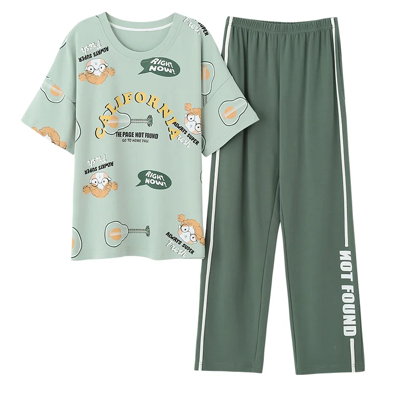 Женская пижама из 100% хлопка с коротким рукавом и круглым вырезом|Комплекты пижам|