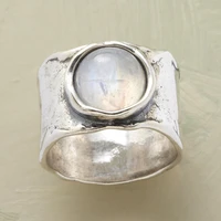boho vintage round stone rings for women silver color moonstone width finger ring 2021 new trend punk jewelry couple gifts