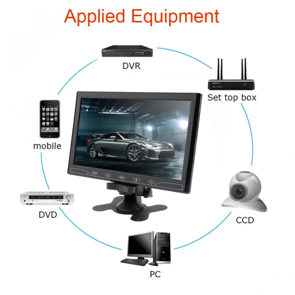 10,1 дюймов 16:9 HD 1024*600 TFT lcd цветной автомобильный монитор заднего вида 2 видео вход DVD VCD подголовник Поддержка аудио видео HDMI VGA