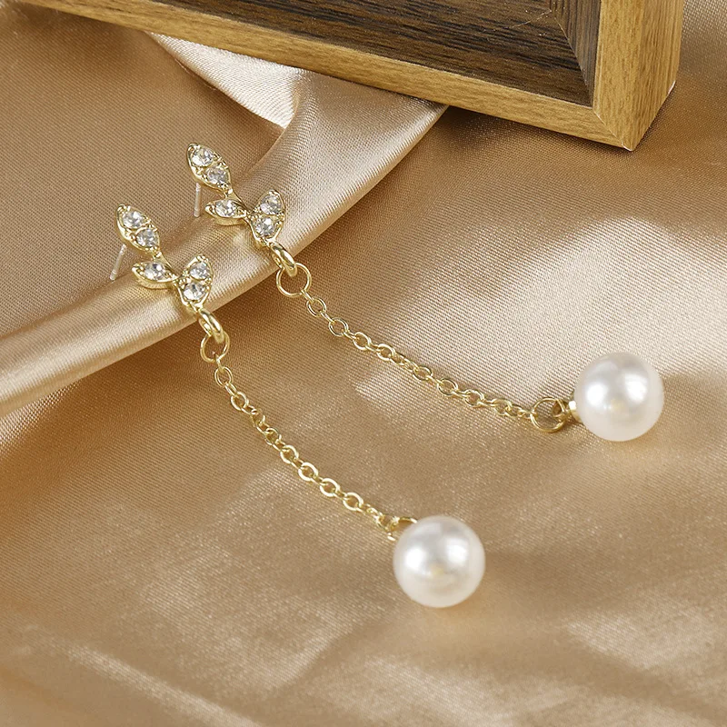 Висячие серьги с длинной цепочкой и кисточками искусственным жемчугом для