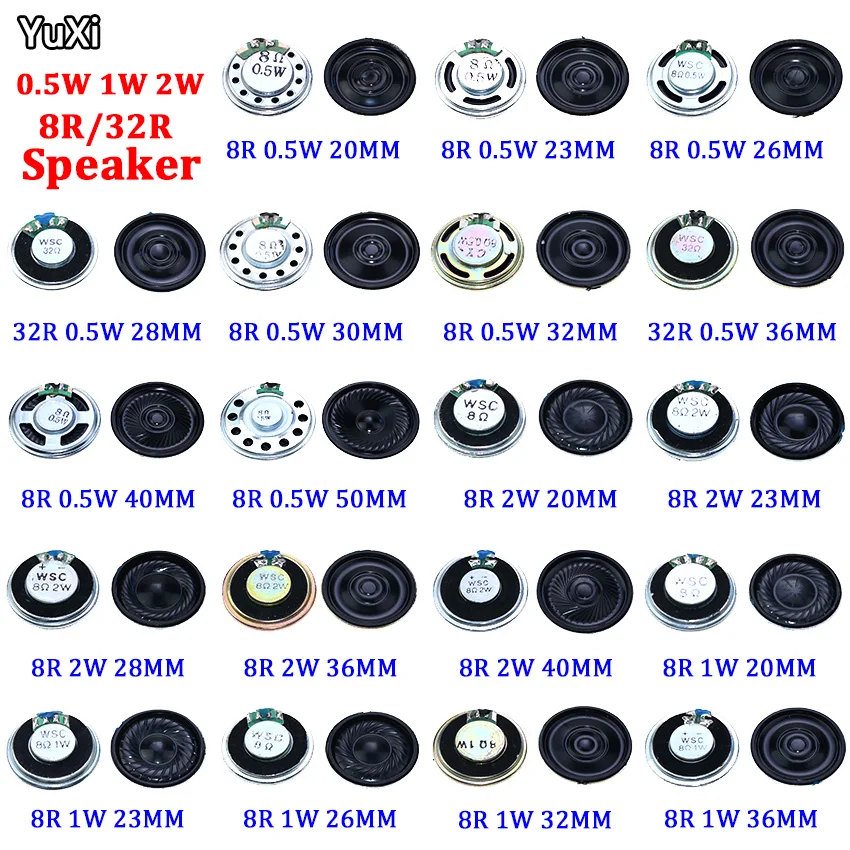 YUXI 1PCS 8Ohm 32Ohm 0.5W 1W 2W Speakers Mini Ultra-thin Horn Speaker Diameter 20/23/26/32/36/40MM Small loudspeaker