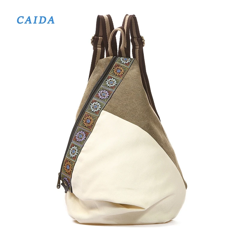 

CAIDA European Vintage Canvas Backpack 2020 Ladies Patchwork Rucksack Shoulder Bags Women Outdoor Canvas Travel Bag