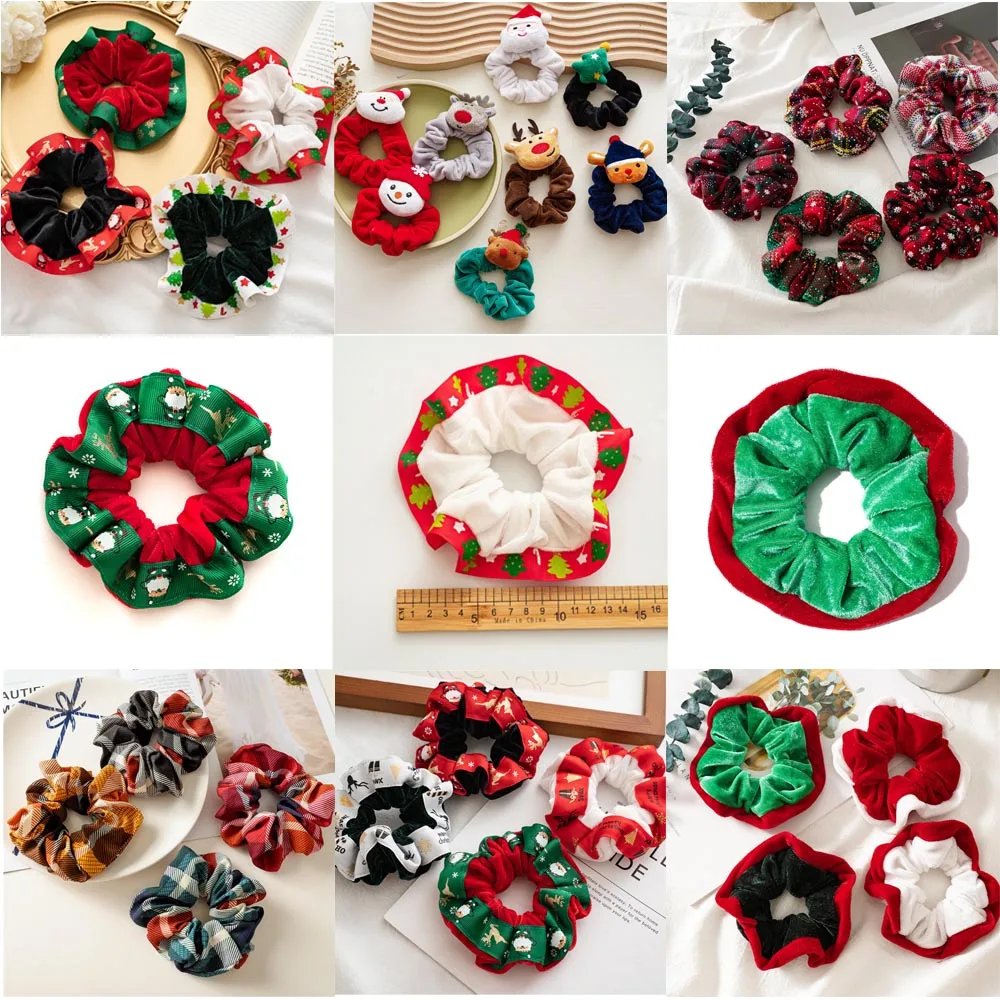 

Christmas Hair Scrunchie Elastic Hair Ties Printing Hair Bands Long Scarf Ribbons for Women Elegant Bow Tie Ponytail Girl Gift