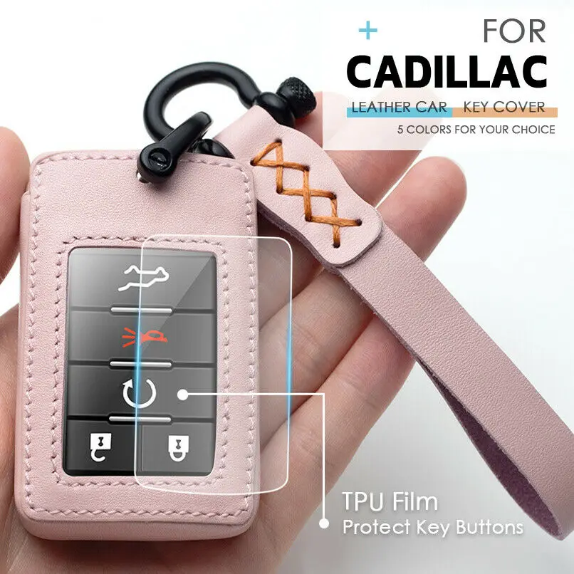 

Автомобильный чехол для ключей из натуральной кожи, чехол с цепочкой для Cadillac XTS SLS CTS XTS SRX, 5 кнопок, защита ключа с дистанционным управлением