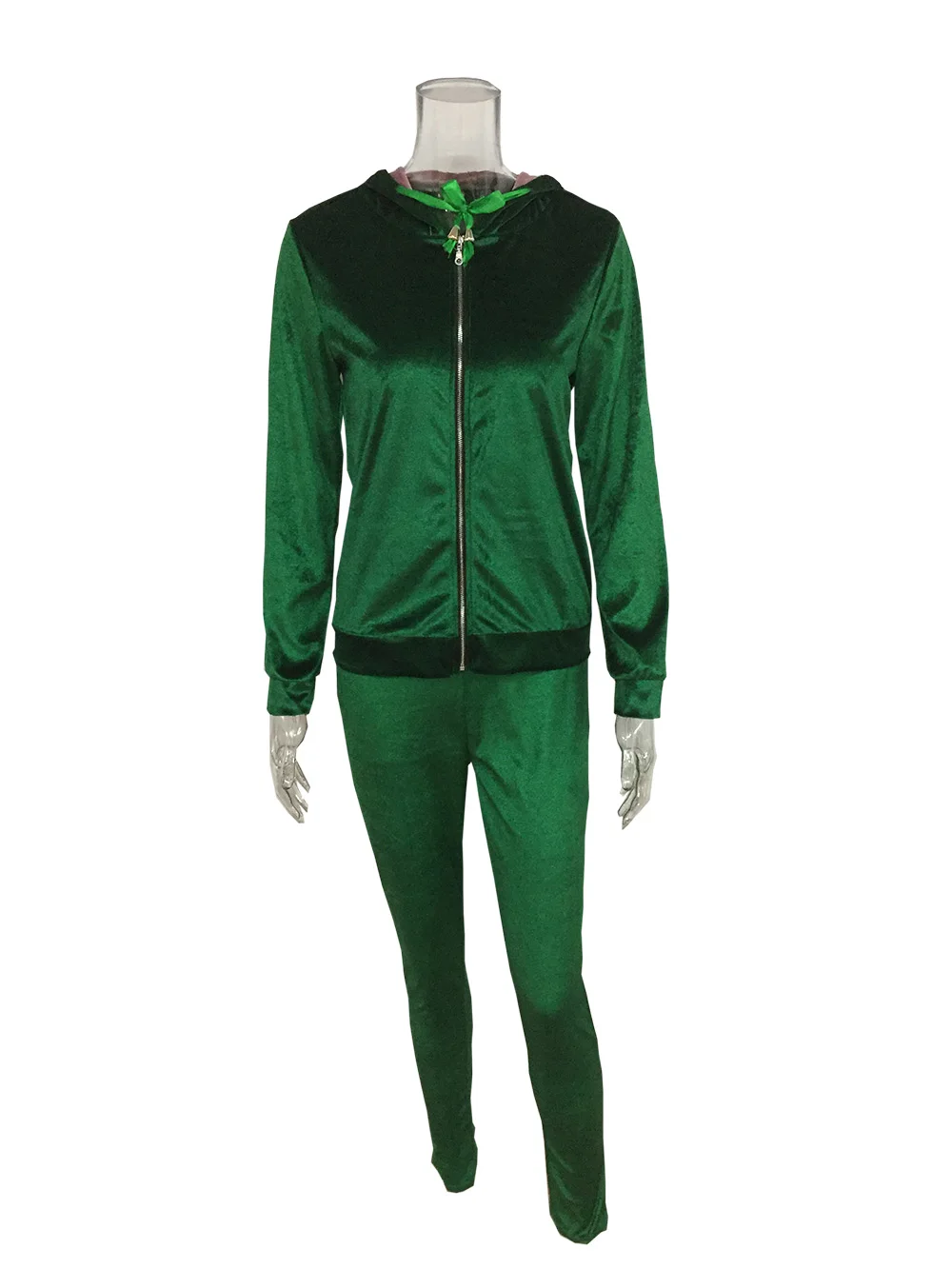 

Green Zipper Suit Set 2020 Women Tracksuit Two-piece Sport Style Outfit Jogging Sweatshirt Fitness Lounge Sportwear