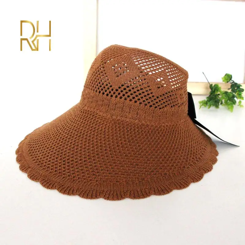 Шляпа женская Соломенная с козырьком Солнцезащитная пляжная шапка широкими