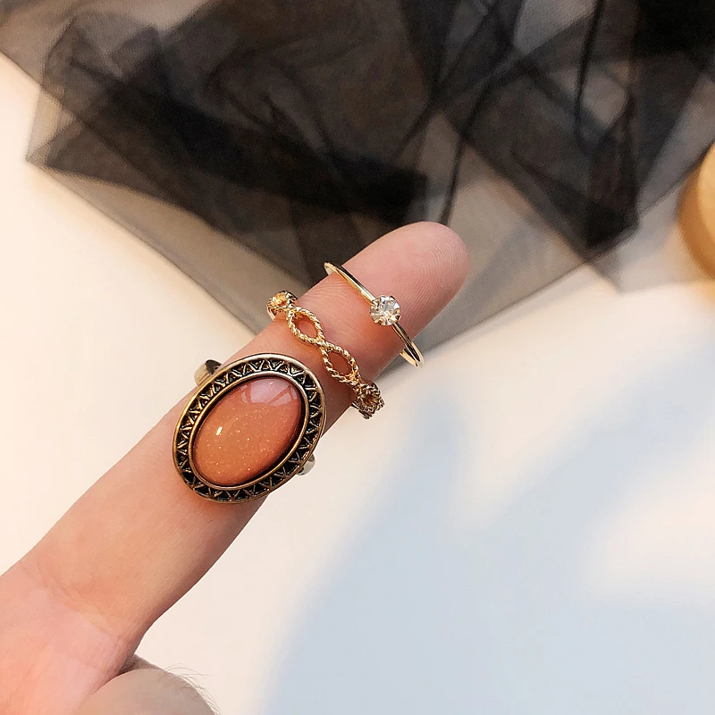 

Brling 2020 New ins Bohemia Vintage Summer Fairy Friends Colorful Stone Metallic Fashion Finger Rings Korea Hit Sets jewelry