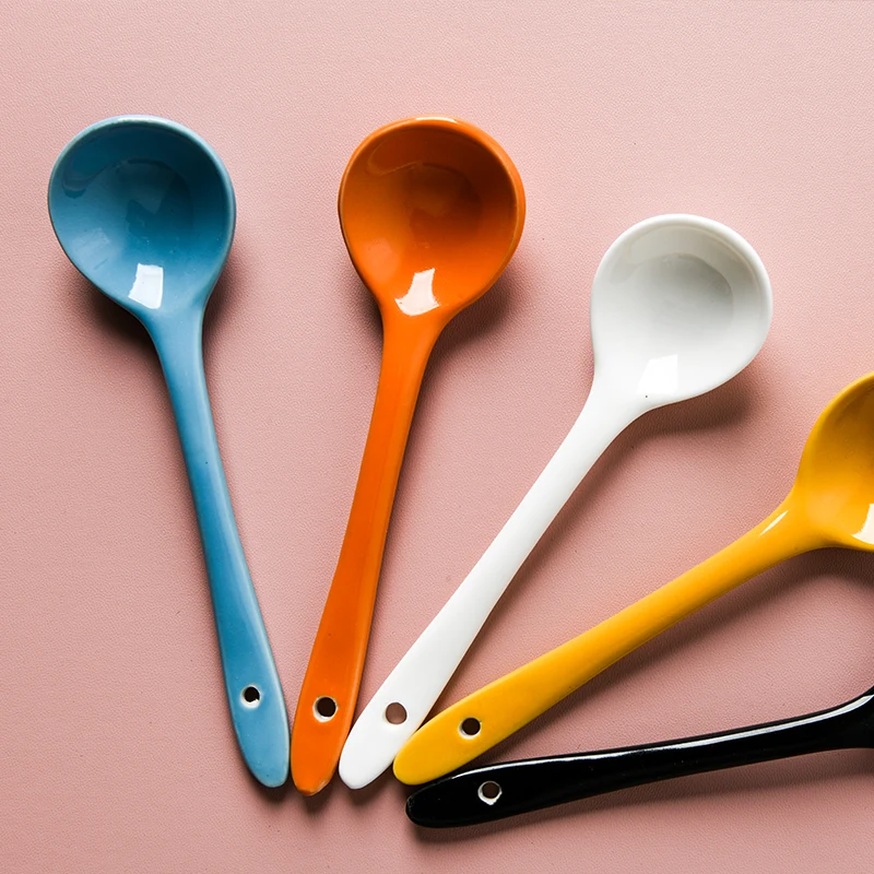 5PCS/Set Ceramic Spoon Household Mini Candy Color Round Head Fruit Sugar Dessert Ice Cream Soup ZA359 | Дом и сад