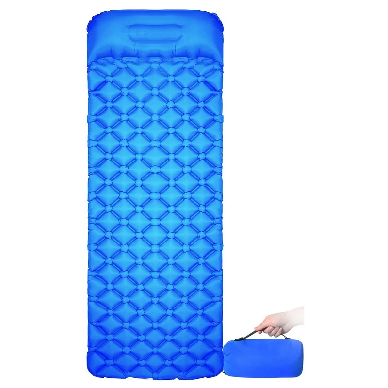 melhor Única Almofada De Acampamento Com Almofada De Ar Compacto Leve Leve Colchão De Ar Portátil Para Mochila Tenda Azul