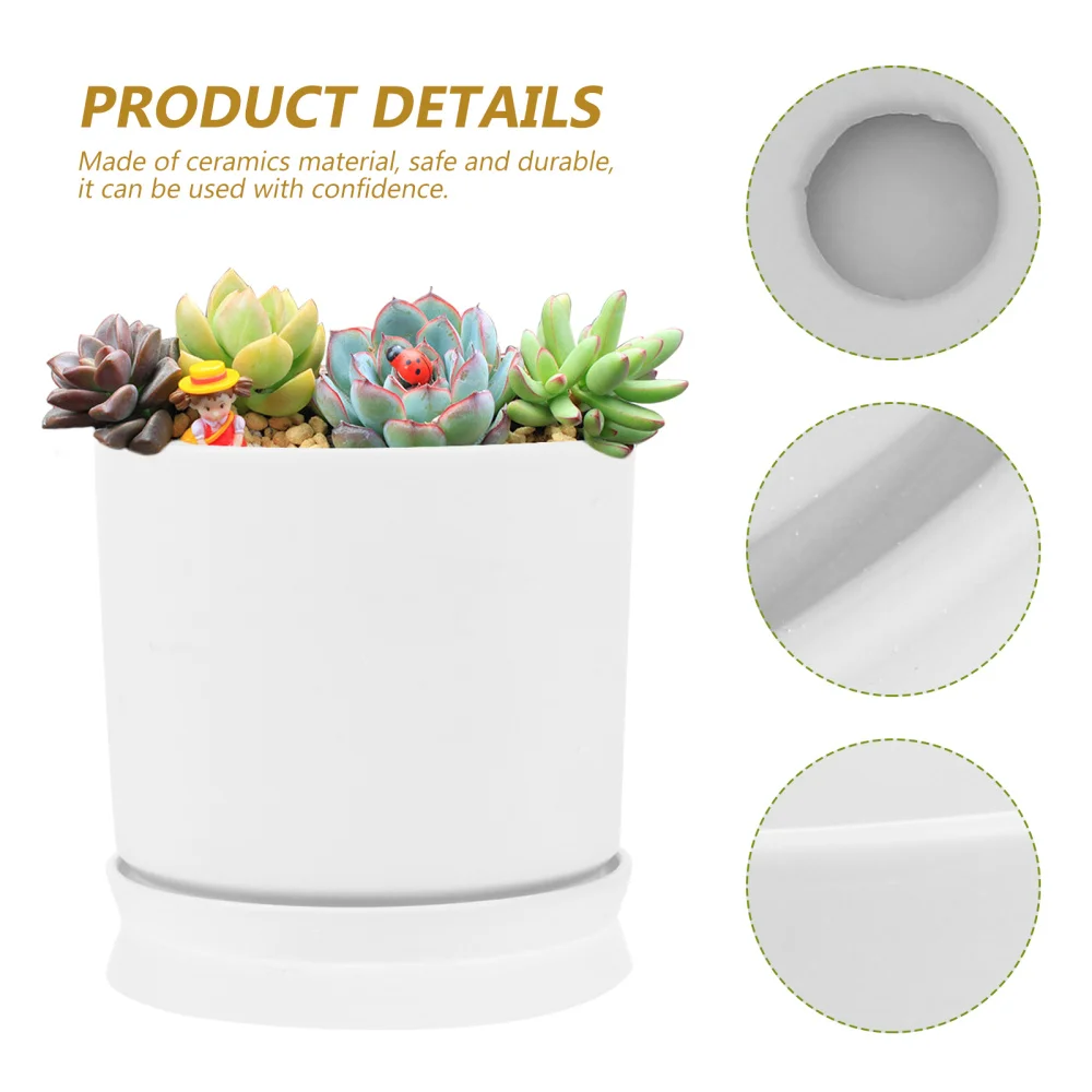 

Ceramics Succulent Planter Simple Flowers Pot Durable Garden Plant Pot with Tray