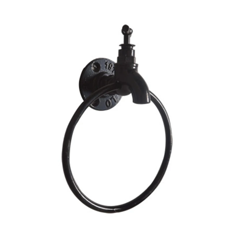 

Vintage Industrial Style Towel Ring Rustic Pipe Hand Towel Holder Wall Mounted Hand Towel Rack for Bathroom Black