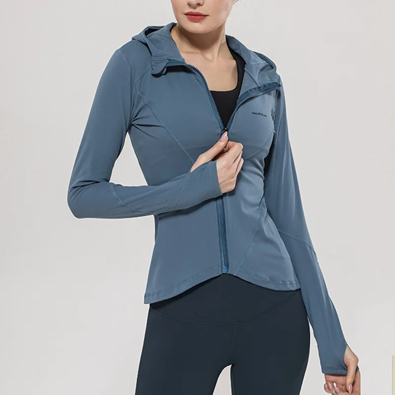 Женская спортивная куртка на молнии с длинным рукавом и капюшоном|Беговые