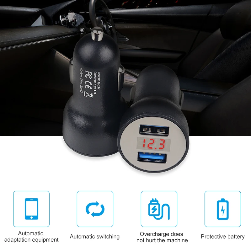 Универсальное зарядное устройство для прикуривателя с 2 портами USB адаптер