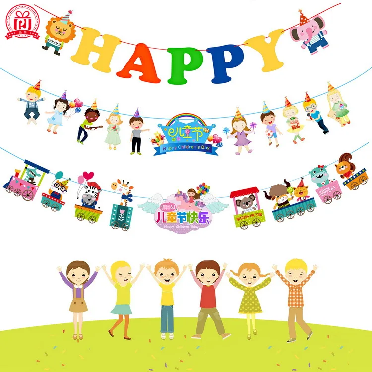 

Children's Day Pull Flag Garland Letter Baby Shower Party Paper Bunting Hanging Kids Layout Confetti Banner Decoration Supplies