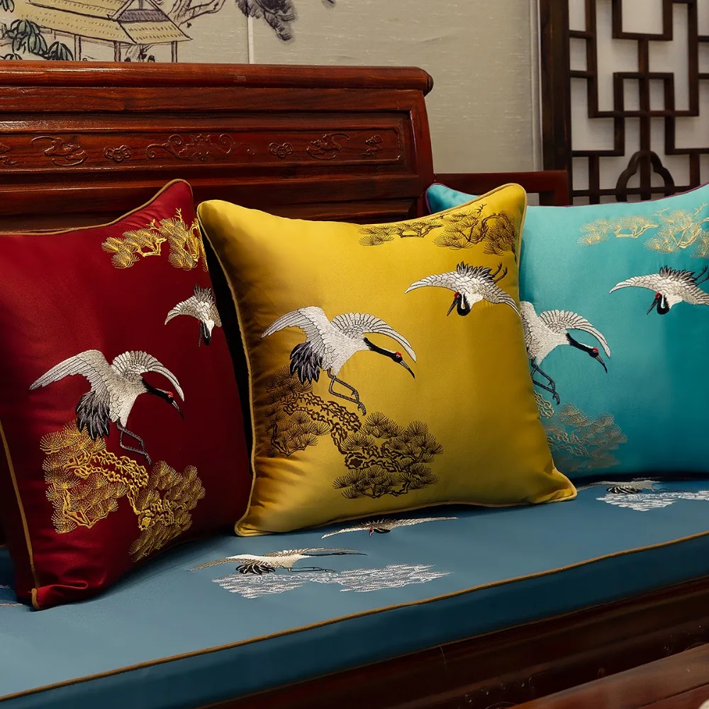 Китайский вышитый сосновый кран Этническая Подушка сиденья дивана стул противоскользящие подушечки атласные подушки сиденья обеденный стул кресло коврик