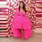 Розово-красная Асимметричная Женская юбка, юбка-пачка из многоярусной тюли, очень пышная вечерняя юбка, вечерняя юбка на заказ