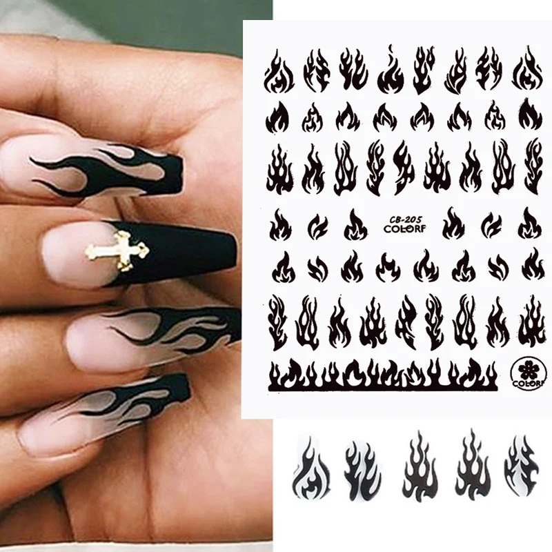 Огонь для ногтей Стикеры s самоклеющиеся слайдер белый черный серебристый цвет