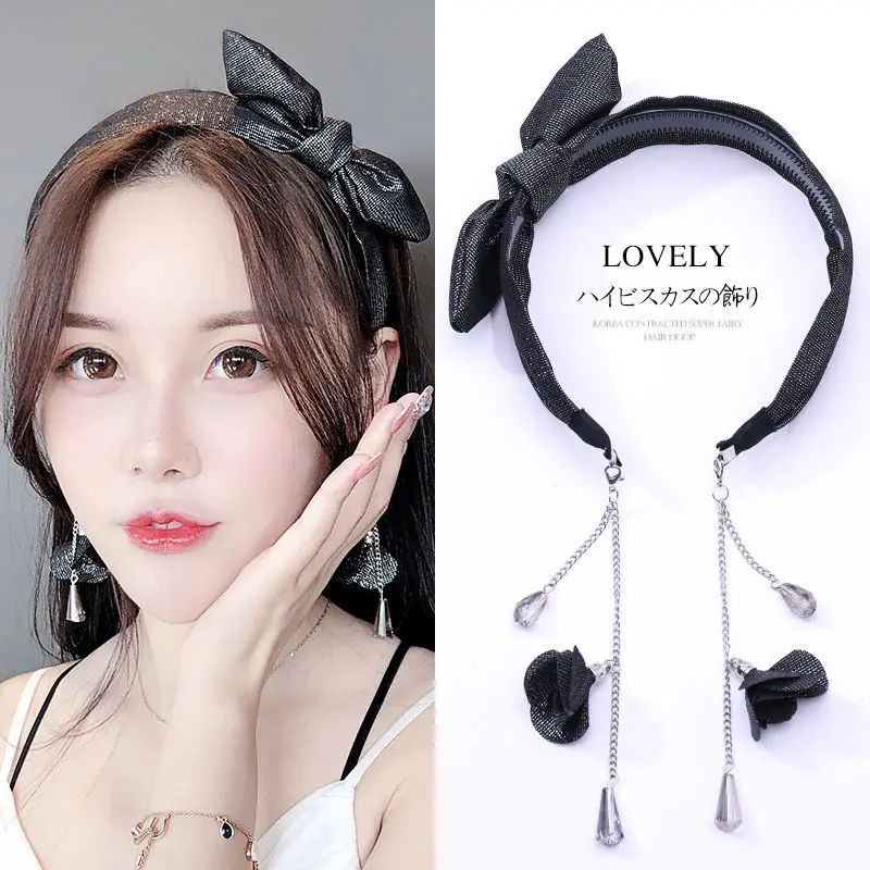 

Women Removable Earring Ribbon Hairband Hair Hoop with Eardrop Headband Fashion Pearl Tassel Head Band Hair Accessories Headwear