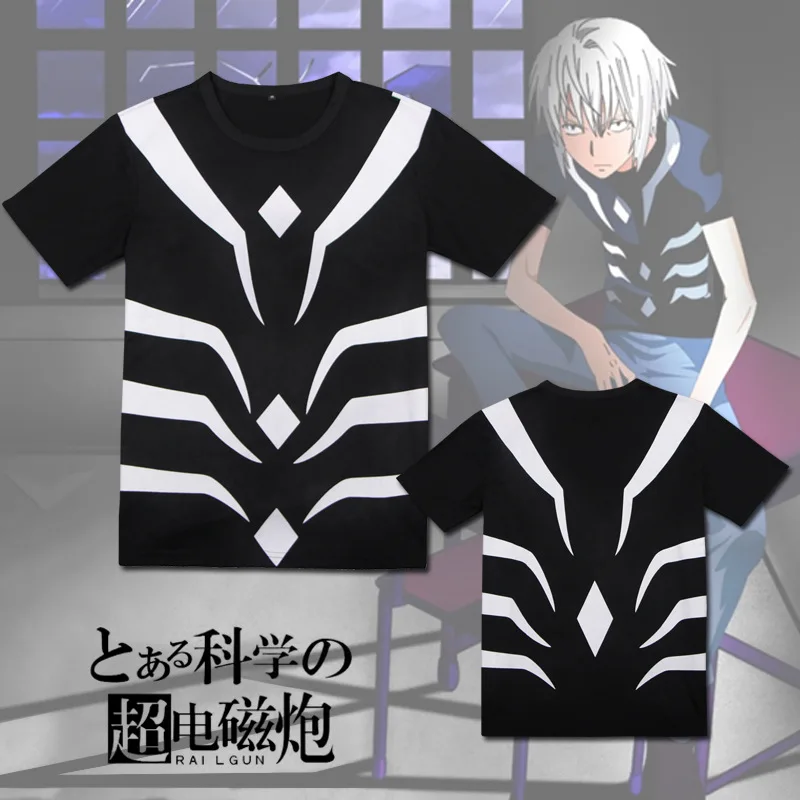 Anime Toaru Kagaku no rail gun A Certain Magical Index Accelerator Black Tee Cosplay Costume Short Sleeve T-shirt Casual Top