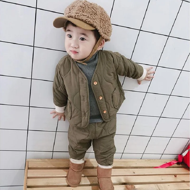 

Children's Clothing Boys Baby Padded Coat Girls Suit 2021 Warm Turtleneck Coat +Pant Sets Two-Piece Suit 0-6 Years Kid Wear