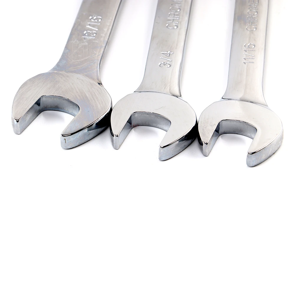 

11/16 3/4 13/16 Inch Ratchet Wrench Set of Keys High Torque Spanner Tool 72-Tooth Imperial Size Mirror Surface Polished
