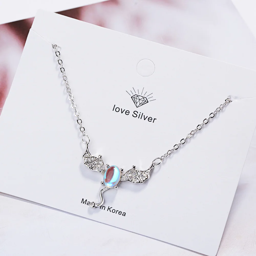 

New hot sale women's silver color fresh forest moonstone little devil pendant necklace jewelry anniversary gift DZ292