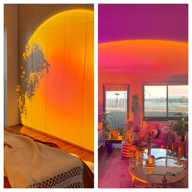 

USB Rainbow Sunset Projector Night Light Home Coffee Shop Bar Background Wall Decoration Colorful Sunset Light