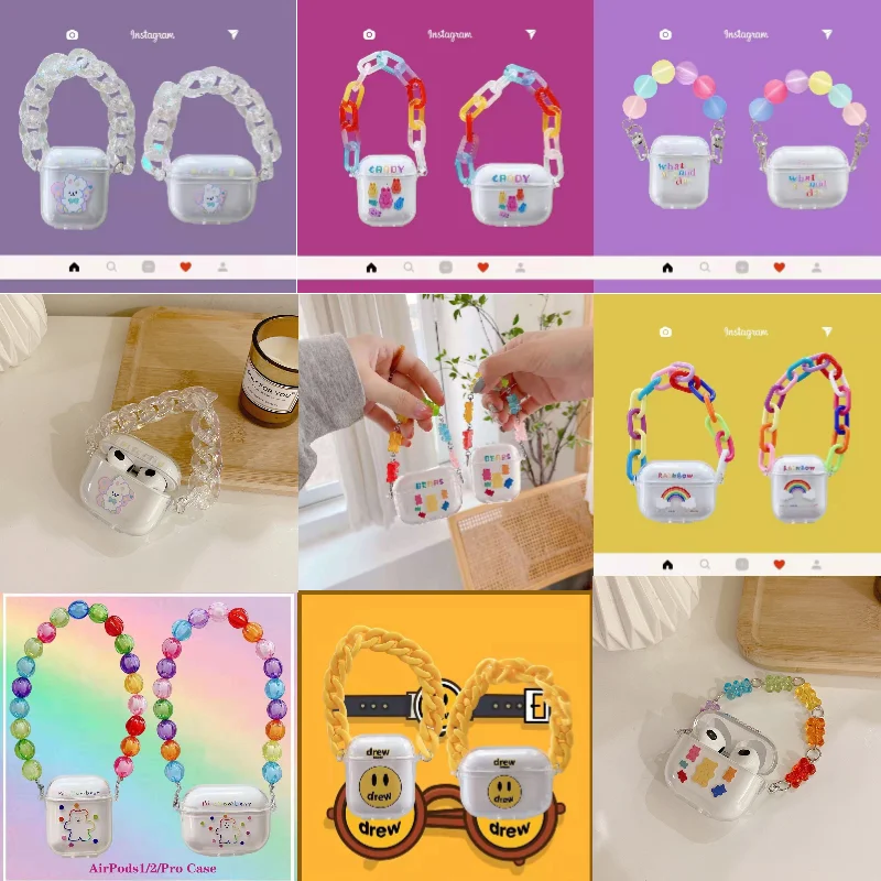 

Прозрачный чехол для наушников Apple airpods 1 2 Pro, с милым жемчужным браслетом и брелоком, новинка 2021
