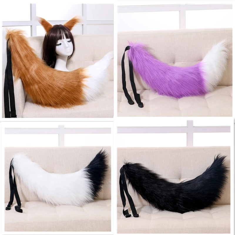Милые мягкие ободки с кошачьими ушками Лолиты пушистым лисьим хвостом аниме