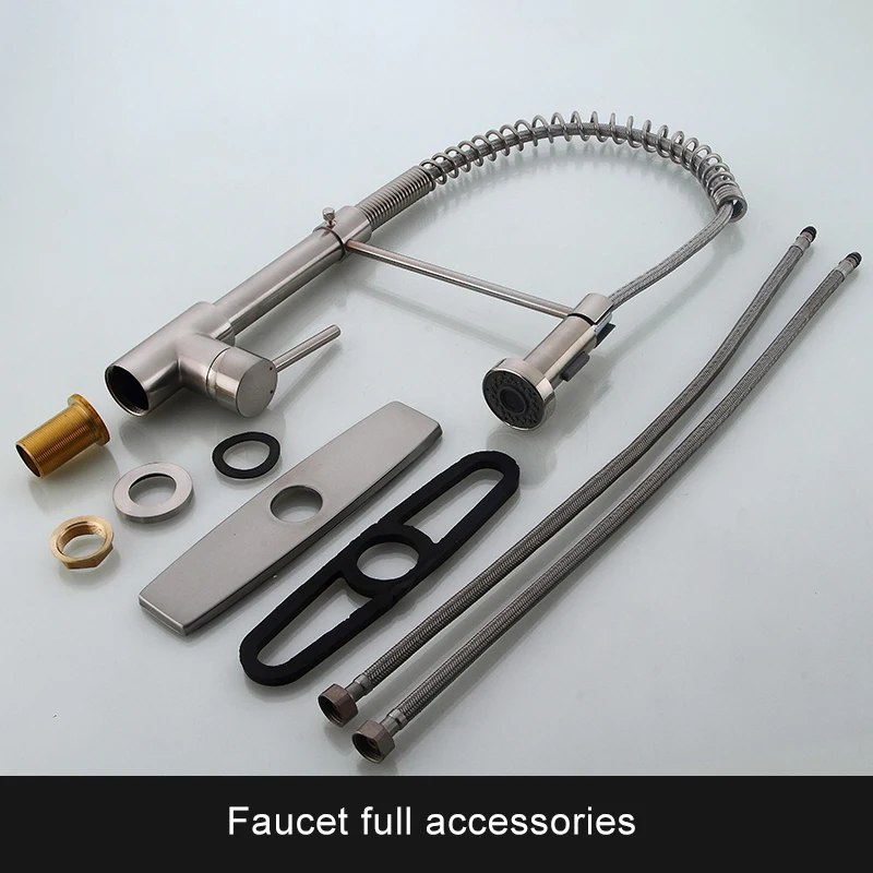 

ELLEN Deck Mounted Flexible Kitchen Faucets Mixer Tap Brushed Hot Cold Kitchen Faucet Spring Style with Spray Mixers Taps E9009N