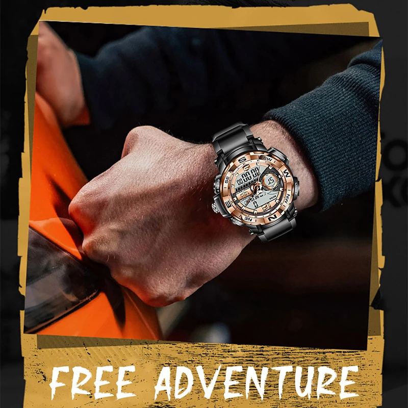 

Новые мужские часы LIGE 2021 с силиконовым ремешком, мужские кварцевые наручные часы, креативные водонепроницаемые спортивные часы с будильником и двойным дисплеем для дайвинга