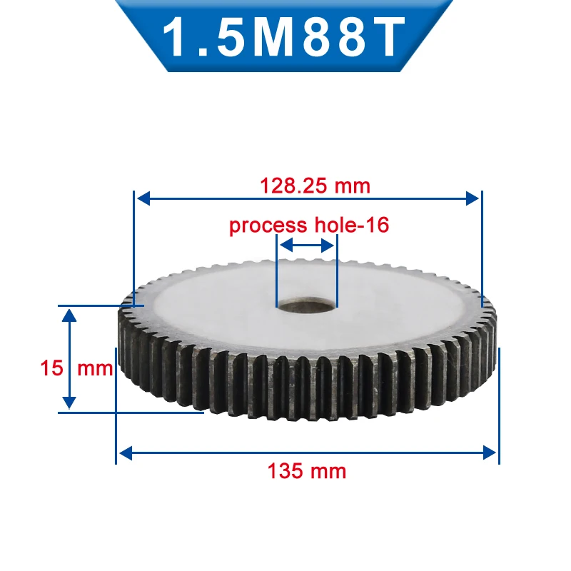 

1 Piece 1.5M Spur Gear 88/89/90/92 Teeth 16 mm Process Hole Pinion Gear Low Carbon Steel Material Flat Gear Total Height 15 mm