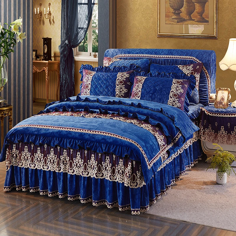 

Princess Luxury Bedding Set Queen size Bed set Fleece Warm Duvet Cover Bedskirt Bed cover parure de lit adulte couvre lit