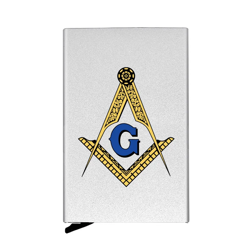 

Classic Masonic Logo Credit Card Holder Men Slim Anti Protect Travel ID Cardholder Women Rfid Wallet Metal Case Porte Carte