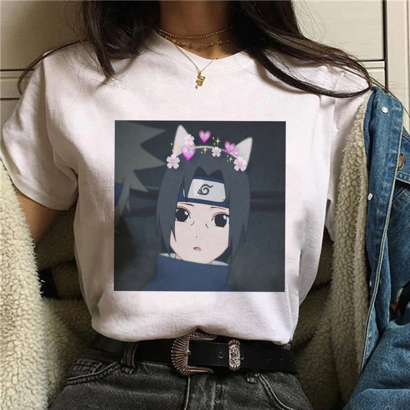 Японские Аниме крутые Uchiha Sasuke Mujer Camisetas белый топ летние футболки с эстетичным